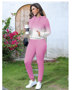 95% polyester, 5% élasthanne deux pièces tenues pour femmes survêtements décontractés ensemble à manches longues à capuche survêtement - Product Image 1