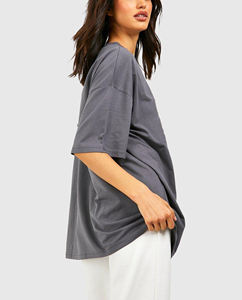 Camiseta transpirable 300GSM de hombro caído de peso pesado para mujer hecha a medida con logotipos impresos para ropa de calle de verano - Product Image 2