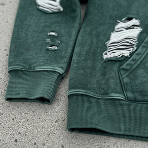 Sudadera con Capucha de Alta Calidad para Hombre, Estilo Urbano, Personalizada, de Algodón Puro, con Detalles Desgastados, Estilo Vintage, Bordada - Product Image 4