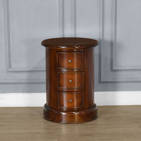 Commode ronde traditionnelle européenne en bois massif Daure, armoire latérale, organisateur de rangement à 3 tiroirs, table de chevet