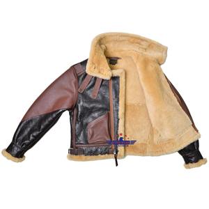 FiveStar Leather B3 Style <b>Sheepskin</b> Bomber Jacket <b>Mens</b> Dual Pocket Winter <b>Coat</b> Waterproof Front Warm Outerwear Vintage Look - Product Image 1
