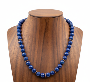 Collar de Piedras Naturales de Lapislázuli de Agua Dulce Geométrico Chapado en Plata Tibetana de 18 Pulgadas de Alta Calidad, Hecho a Mano con Cuentas, Unisex, para Regalo - Product Image 6