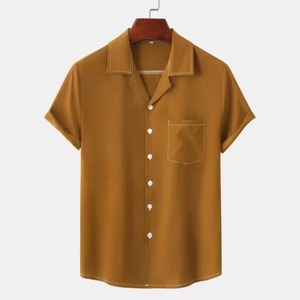 Solid Color Hawaiian <b>Beach</b> Satin Lapel <b>Shirts</b> for <b>Men</b> Comfortable Casual Short-Sleeved Tops 100% Cotton Summer New Collection - Product Image 3