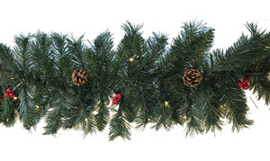 180 cm. Boa natalizia con pigne e palline rosse 30 LED (F-Bright 00524) - Product Image 1