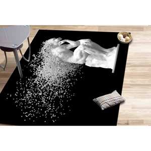 Tapis imprimé noir et blanc : moderne, élégant, antidérapant, pour bureau, salle de bain, tapis en chenille - Product Image 4