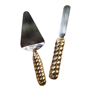 Top Sale Metal Gold Cake Knife & Server <b>Set</b> with Decorative Gold Handle in Best Price From India - Product Image 1