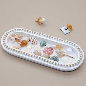 ถาดไม้ประดับลูกปัดสีขาวสไตล์วินเทจ สำหรับวางบนโต๊ะกาแฟ หรือใช้เป็นออตโตมัน ตกแต่งบ้านสไตล์เรโทร งานแต่งงาน หรือสไตล์ดั้งเดิม - Product Image 5