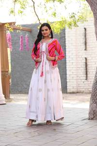 Veste légère en coton Leheriya avec tenue de robe en crêpe fluide vêtements indiens pakistanais broderie travail fêtes d'été soie - Product Image 5