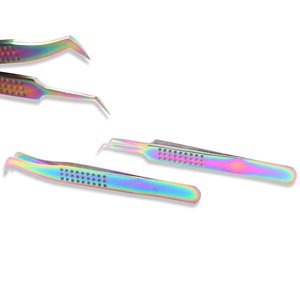Wholesale extensible stainless steel multi color eyelash extension tweezers high accuracy custom logo regular tips - Product Image 1