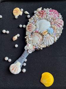 BEST SELLING Seashell Hand Mirror Smooth Handheld Mirror for Personal Daily <b>Makeup</b> Grooming Use and <b>Vanity</b> Support Vietnam - Product Image 3