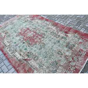 Tapis vintage de grande taille 5,7 x 9,6 pieds, tapis turc persan en laine rouge et vert - Product Image 4