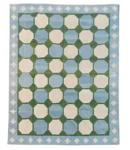 Hand-Woven Cotton Flat Weave Rug: Traditional Indian Design, Eco-Friendly Natural Fiber, Various Sizes and Colors Available