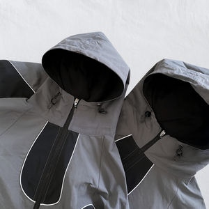 เสื้อกันลมมีฮู้ดสำหรับผู้ชายเสื้อกันลมผ้าไนลอนเสื้อวอร์มสีแบบบล็อก - Product Image 2