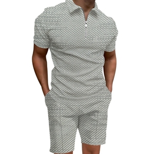 Custom Summer Casual Style Half Sleeve Zip Collar Shirts Terry Shorts <b>Pant</b> Set Men's <b>Thermal</b> Style Factory Direct Wholesale - Product Image 2