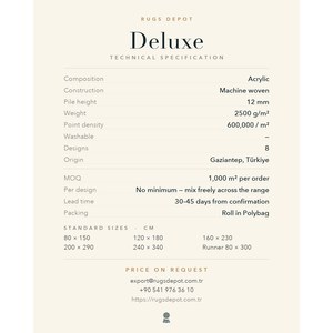 พรมอะคริลิคขายส่ง DELUXE DE004 สีครีม ผลิตด้วยเครื่องจักรแบบตุรกี สำหรับห้องนั่งเล่น โครงการโรงแรม - Product Image 4