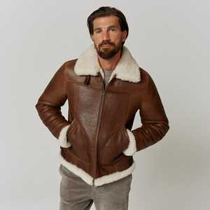 Wholesale Custom Sherilyn Leather Brown Biker <b>Jacket</b> <b>men</b> <b>Sheepskin</b> Shearling Biker Belted Leather <b>Jackets</b> for <b>men</b> - Product Image 6