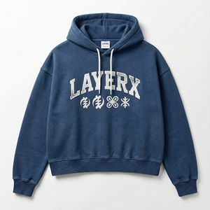 Sweat-shirt vintage bleu indigo pour homme, 300 g/m², 100 % coton, tissu éponge français, effet vieilli, broderie 3D, coupe courte, coupe régulière, écologique - Product Image 1