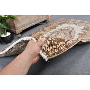 Vintage 3.8 X 7ft Beige Brown Wool <b>Rug</b> Handmade Turkish Classic Style with Patchwork Design Latex Backing for <b>Bedside</b> Use - Product Image 3