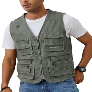 Gilet de pêche à fermeture éclair pour hommes, utilitaire décontracté, voyage, safari, cargo, travail en plein air, veste avec poche en 5 dimensions - Product Image 4