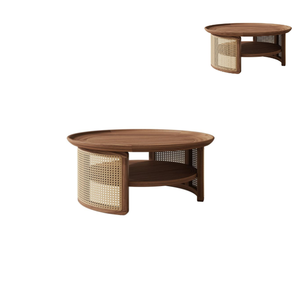 Table basse en bois massif Design de luxe du milieu du siècle Accents de rotin d'Indonésie Ensemble de jardin de salon de salle à manger extérieure confortable - Product Image 6