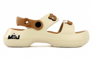 รองเท้าแตะยางเอ็มบีเจสีเบจแบบเปิดนิ้วเท้า พื้นกันลื่น ซับในผ้าพลัฌ รองเท้าผู้หญิงสำหรับทุกฤดูกาล - Product Image 1