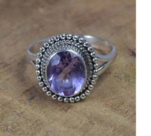 Bague ovale en améthyste violette en argent Sterling 925 pierres précieuses à facettes naturelles Designer bijoux faits à la main cadeau de pierre de naissance de février - Product Image 1