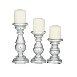 最佳品质芒果木烛台3件套用于婚礼装饰银花边成品木制烛台架