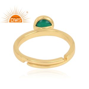 Latest Design Sterling Silver 18K Gold Plated Natural Green <b>Onyx</b> Gemstone Adjustable <b>Ring</b> Demi Fine Jewelry Manufacturer - Product Image 4