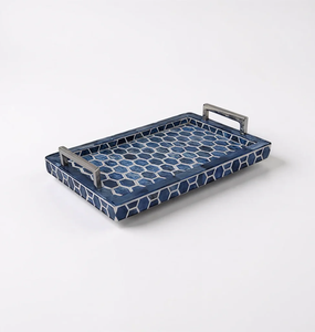 Plateau rectangulaire d'incrustation d'os motif treillis géométrique vert, décoration maison, disponible au prix de gros. - Product Image 4