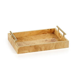 Plateau de service alimentaire en bois de qualité supérieure avec poignée en métal plaqué or parfait pour la forme élégante de rectangle de service de nourriture et de thé - Product Image 1