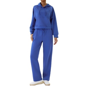 Offre Spéciale survêtements pour femmesDeux pièces à manches longues et pantalon poche à capuche veste jambe large pantalon évasé femmes survêtement ensemble - Product Image 2