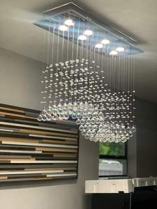 Candelabro de cristal 8 luces Rectángulo Montaje empotrado Luz de techo Onda Gota de lluvia Iluminación colgante de cristal - Product Image 6