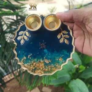 Plateau de prière artistique en résine époxy décorative, modèle artisanal, respectueux de l'environnement, créé pour le festival de Diwali, spirituel, pour la maison - Product Image 1