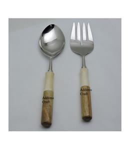 Stainless Steel Flatware <b>Salad</b> <b>Server</b> Spoon Set with Luxury <b>Wood</b> Handle Sustainable Cutlery for Weddings and Restaurants Utensil - Product Image 3