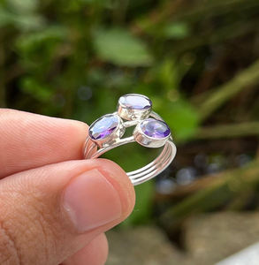 Belle bague en améthyste naturelle en argent Sterling 925 bohème délicat minimaliste déclaration bijoux de mariage pour les fiançailles de mariage - Product Image 4