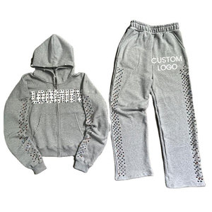 New Design Professional Winter Hooded Rhinestone <b>Tracksuits</b> 100% Cotton Breathable Men's Wholesale Low Price - Product Image 1
