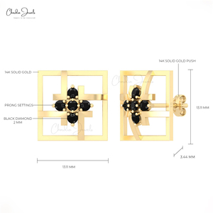 Top Qualité 2mm Brillant Coupe Naturel Noir Diamant Carré Forme Goujons 14k Or Massif Push Back Boucles D'oreilles En Gros Bijoux - Product Image 5