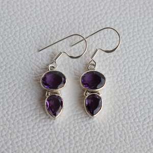 925 argent Sterling plaqué Style bohème à la mode violet améthyste ovale pierre précieuse lunette naturelle cadeau de noël boucle d'oreille - Product Image 4