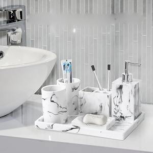 Juego de baño de mármol blanco con pantalla gris, elegante, moderno, Ideal para estanterías de tocador, interiores de casas y hoteles, aspecto elegante duradero - Product Image 5