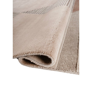 พรมขนสัตว์ถักมือ Aprezo สีเบจ-น้ำตาล ลายแบบนามธรรม สำหรับห้องนั่งเล่นในบ้าน ขนาด 9x12 ฟุต รูปทรงสี่เหลี่ยมผืนผ้า พรมปูพื้นทางเดินแบบจิ๊กซอว์ - Product Image 2