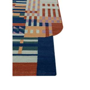 พรมขนสัตว์ทอลายตารางสีน้ำเงิน ลายเรขาคณิตเพชร ทำด้วยมือสำหรับวัยรุ่น สำหรับตกแต่งบ้าน ห้องนั่งเล่น ห้องโถง-Adwl-13169 - Product Image 4