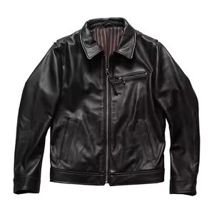 Chaqueta de Motocicleta para Hombre, de Cuero Genuino, Impermeable, Transpirable, Negra, con Cuello Camisero, Cierre de Cremallera, Cortavientos, para Invierno - Product Image 1