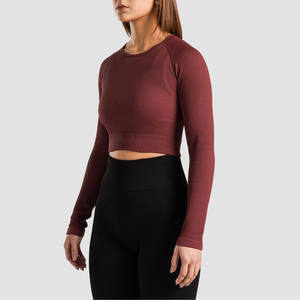 เสื้อครอปแขนยาวผ้าริบสำหรับผู้หญิงแบบใหม่ ขายส่ง ระบายอากาศ แห้งเร็ว เหมาะสำหรับออกกำลังกาย - Product Image 5