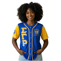 Maillot de baseball Sigma Gamma Rho bleu roi et or pour femme, avec lettres grecques, boutonné, vêtement de sororité SGR, coupe athlétique