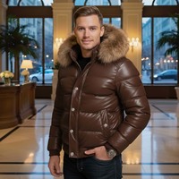 Veste en cuir matelassée décontractée d'été pour homme LEATHER SPOT, respirante, avec capuche en fourrure de renard, motif à carreaux, fermeture éclair, 100% fibre de polyester