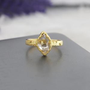 Bague en or et diamant naturel Herkimer Bijoux en argent sterling martelé pour femme Bague de naissance Cadeau parfait pour la femme - Product Image 3