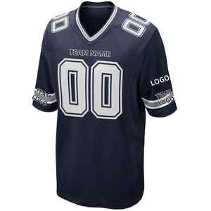 Camisetas de Fútbol Americano Personalizadas 2025 con Nombre y Número del Equipo, Color Azul Marino y Blanco, Transpirables, de Manga Corta, con Costuras Personalizadas - Product Image 1