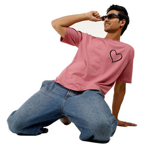 เสื้อยืดสำหรับผู้ชายทรงโอเวอร์ไซส์เสื้อแบบสวมหัวคอกลมสีชมพูเสื้อยืดครึ่งแขนเปิดไหล่ตกสำหรับฤดูร้อน - Product Image 5