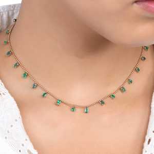 Collar de Oro Puro de 14k con Esmeralda Verde Natural de Diferentes Formas, Joyería Fina, Collares Clásicos con Cadena de Eslabones para Regalo - Product Image 2