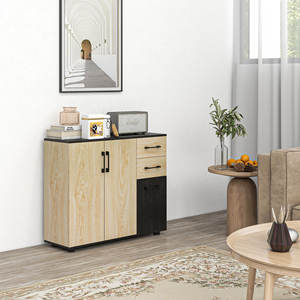 HOMCOM Modern <b>Sideboard</b> with 2 Cabinets and 2 Wooden Drawers, 90x30x75.5cm, <b>Walnut</b> and Black - Product Image 2